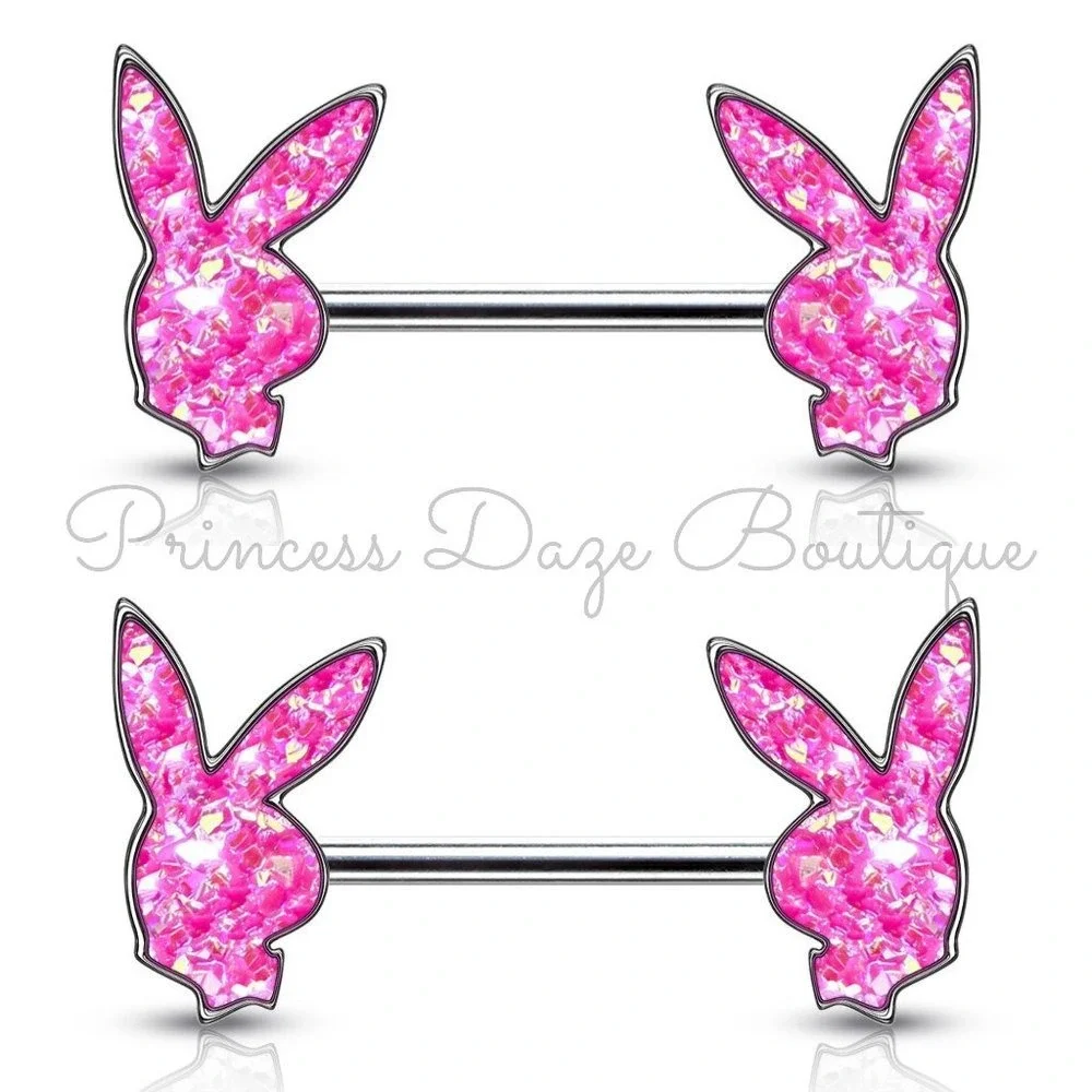 Playboy Pink Druzy Stone‎ Barbell Nipple Ring